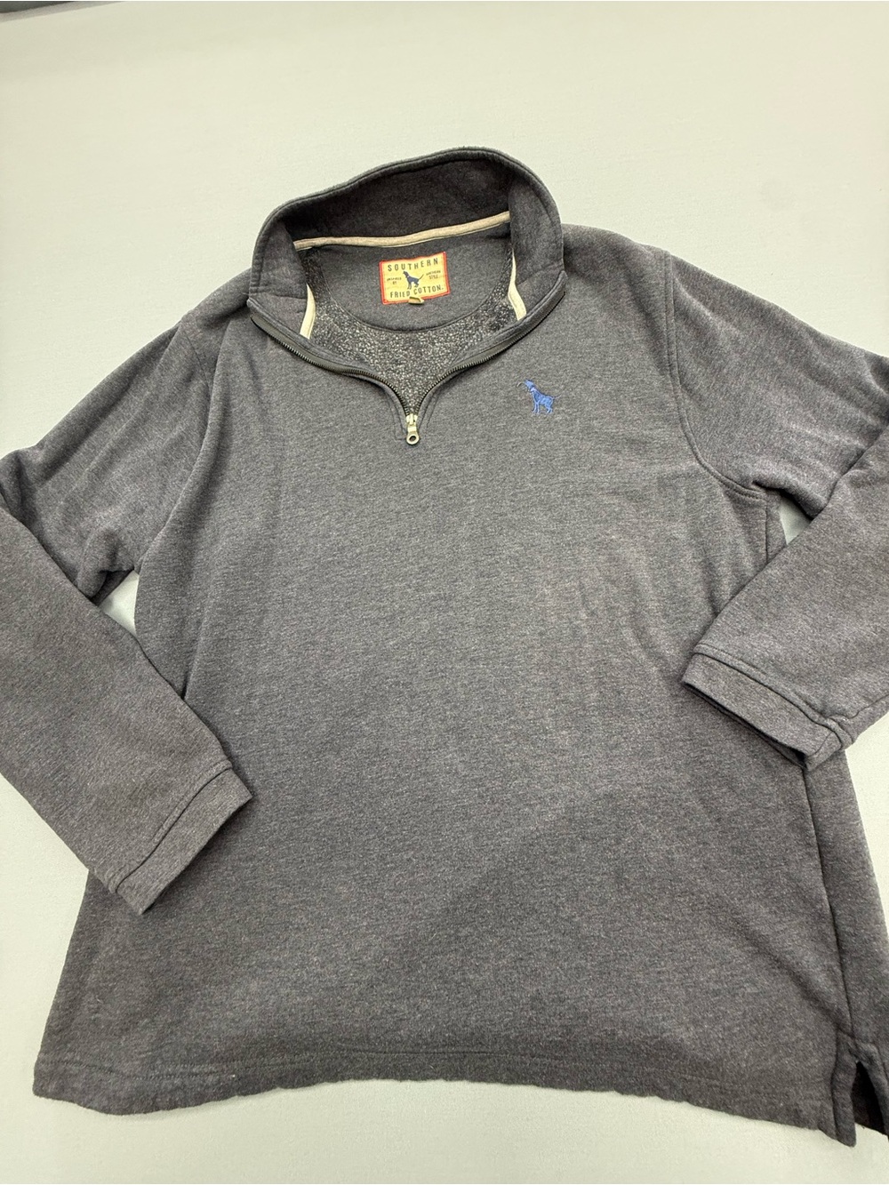 Southern Fried Cotton Men’s Charcoal Quarter-Zip Pullover with Blue Logo